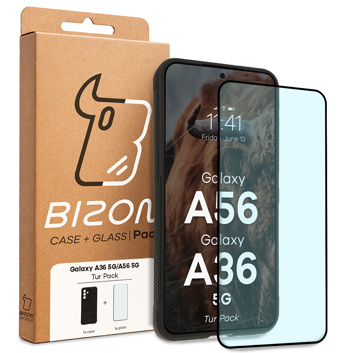Przód pudełka Bizon Tur Pack z dedykowaną etykietą do Samsung Galaxy A36 5G / Samsung Galaxy A56 5G