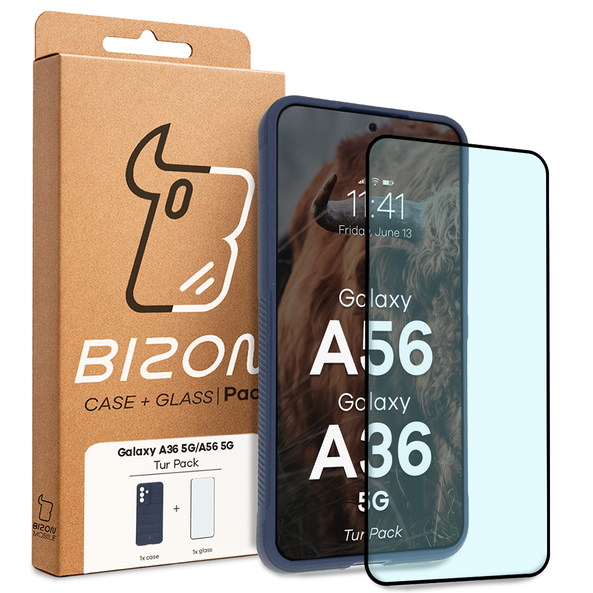 Przód pudełka Bizon Tur Pack z dedykowaną etykietą do Samsung Galaxy A36 5G / Samsung Galaxy A56 5G