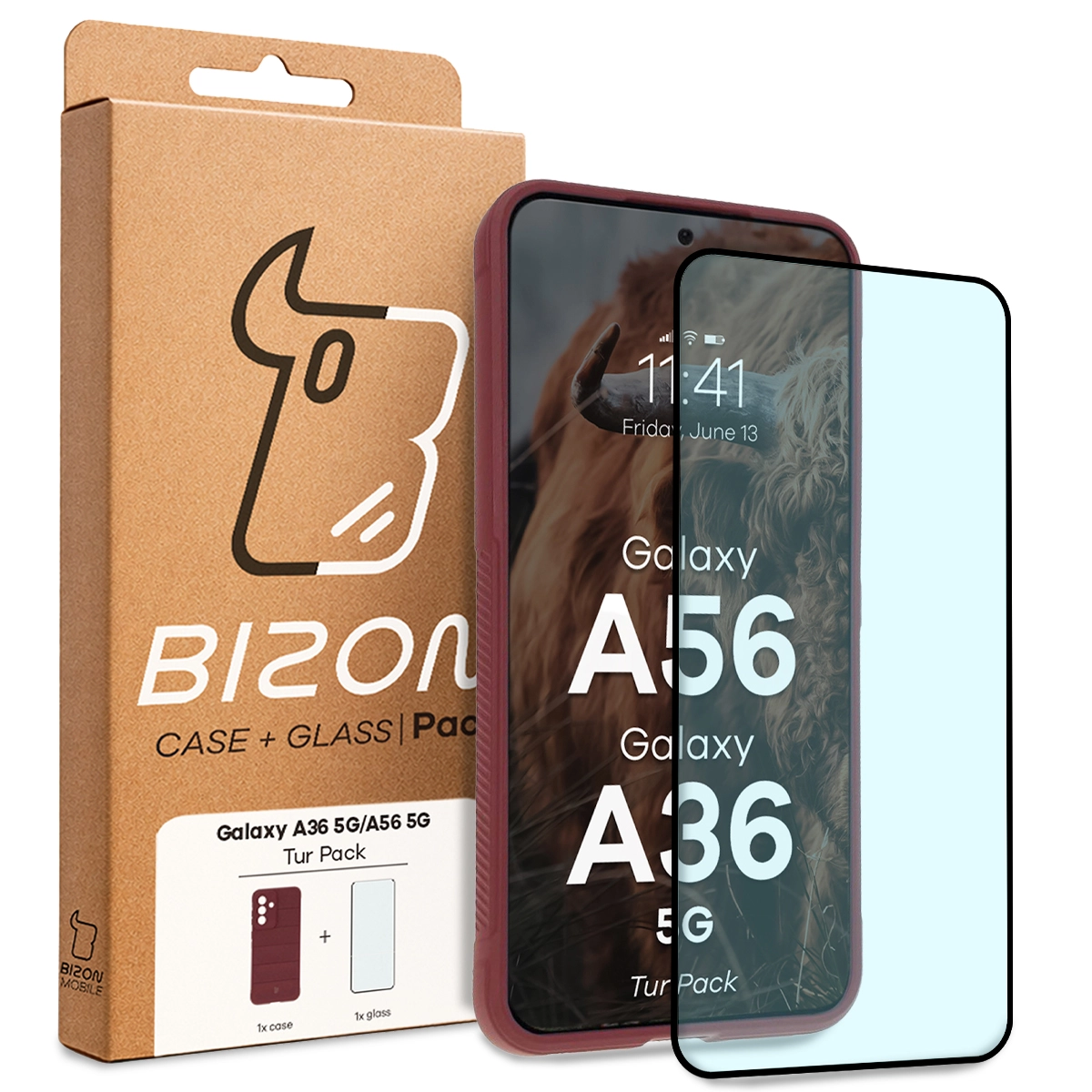 Przód pudełka Bizon Tur Pack z dedykowaną etykietą do Samsung Galaxy A36 5G / Samsung Galaxy A56 5G