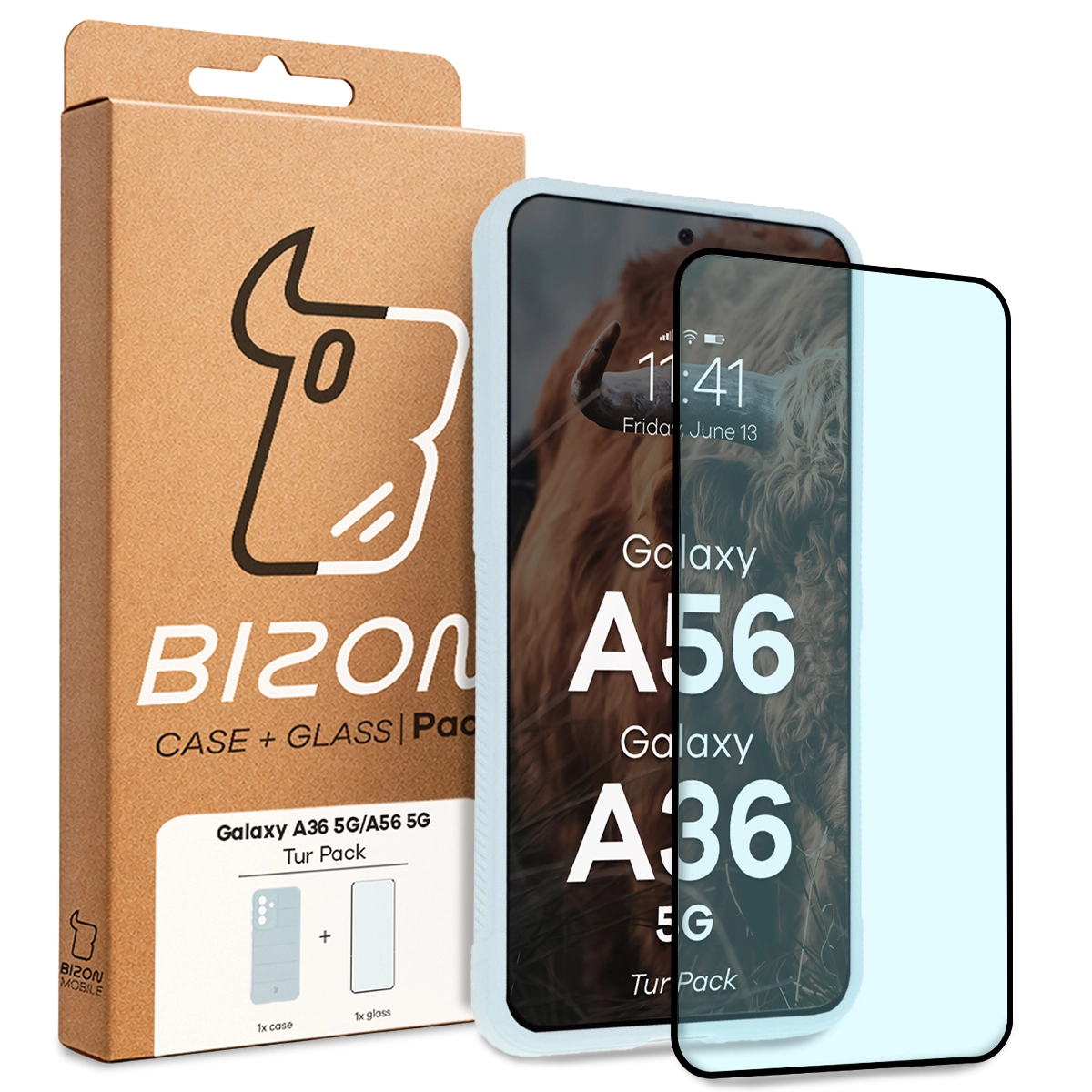 Przód pudełka Bizon Tur Pack z dedykowaną etykietą do Samsung Galaxy A36 5G / Samsung Galaxy A56 5G