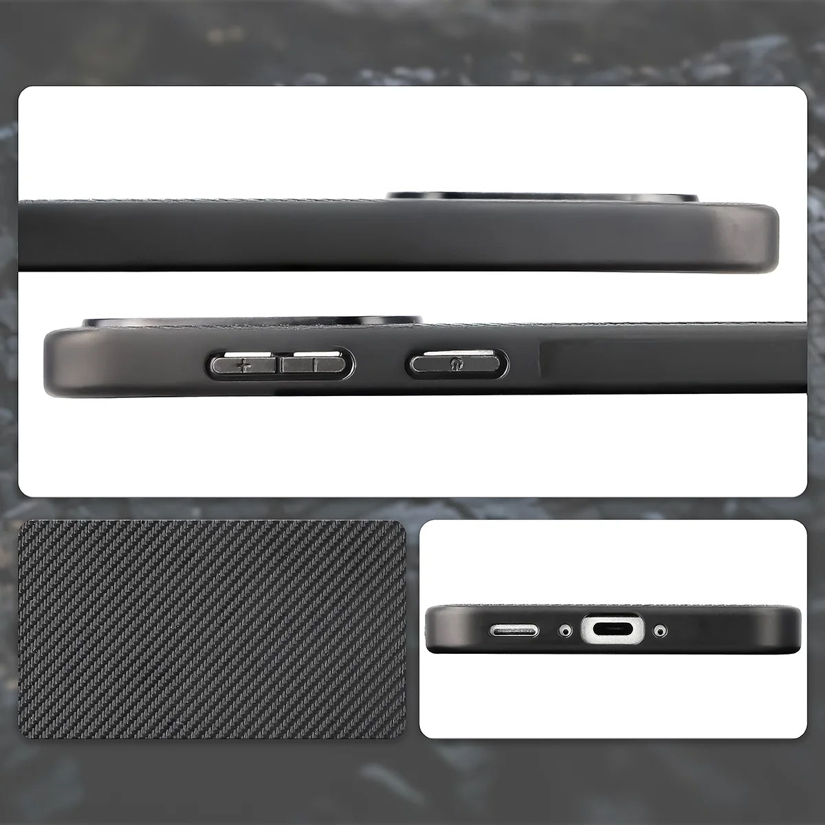 Wycięcia, zintegrowane osłony i struktura etui Bizon Case CarbO do Samsung Galaxy A37 5G