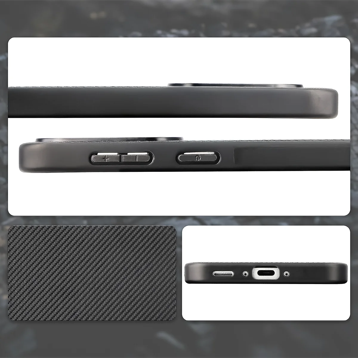 Wycięcia, zintegrowane osłony i struktura etui Bizon Case CarbO do Samsung Galaxy A37 5G
