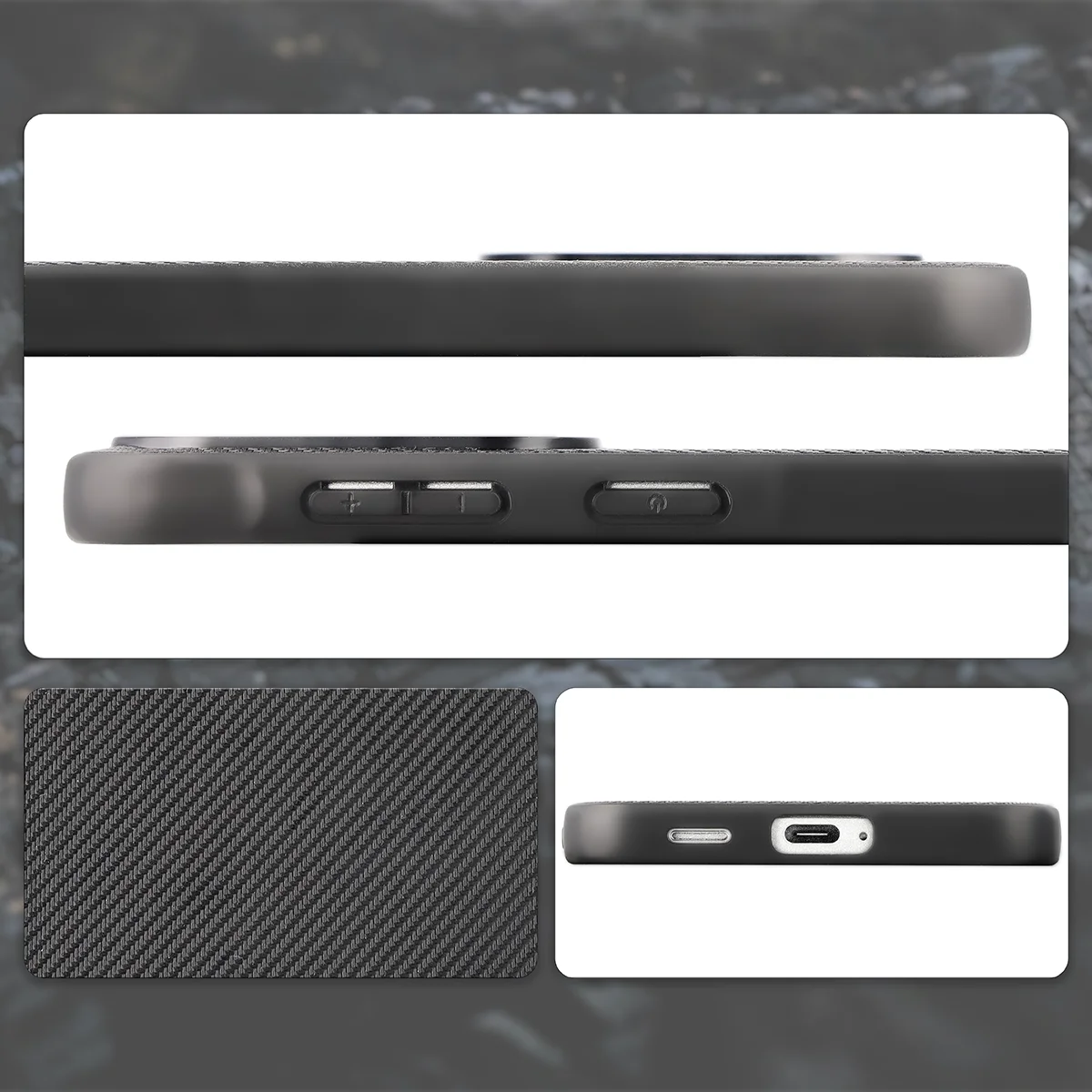 Wycięcia, zintegrowane osłony i struktura etui Bizon Case CarbO do Samsung Galaxy A57 5G