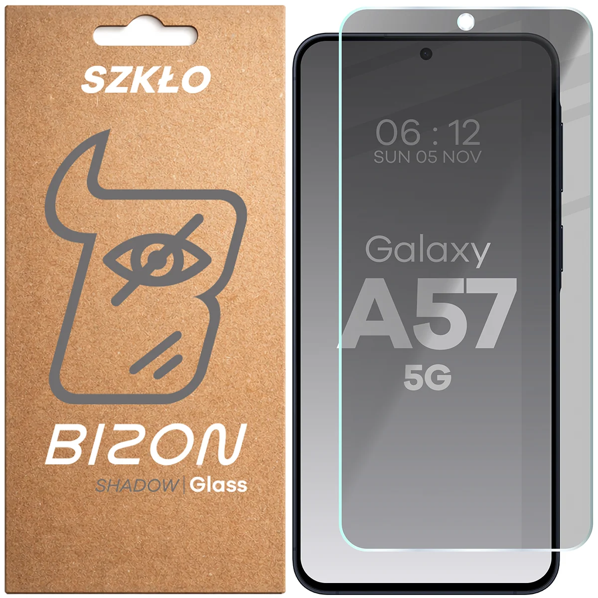 Pudełko i szkło prywatyzujące Bizon Glass Clear Shadow do Samsung Galaxy A57 5G