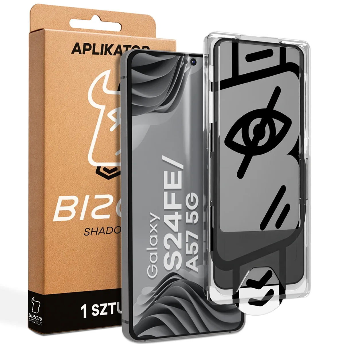Szkło prywatyzujące z aplikatorem Bizon Glass Aplikator Shadow dla Samsung Galaxy S24 FE / Samsung Galaxy A57 5G