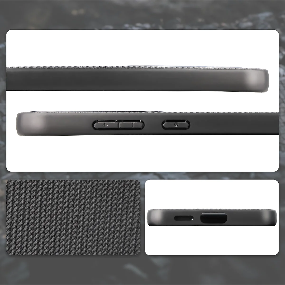 Wycięcia, zintegrowane osłony i struktura etui Bizon Case CarbO do Samsung Galaxy S25 Plus