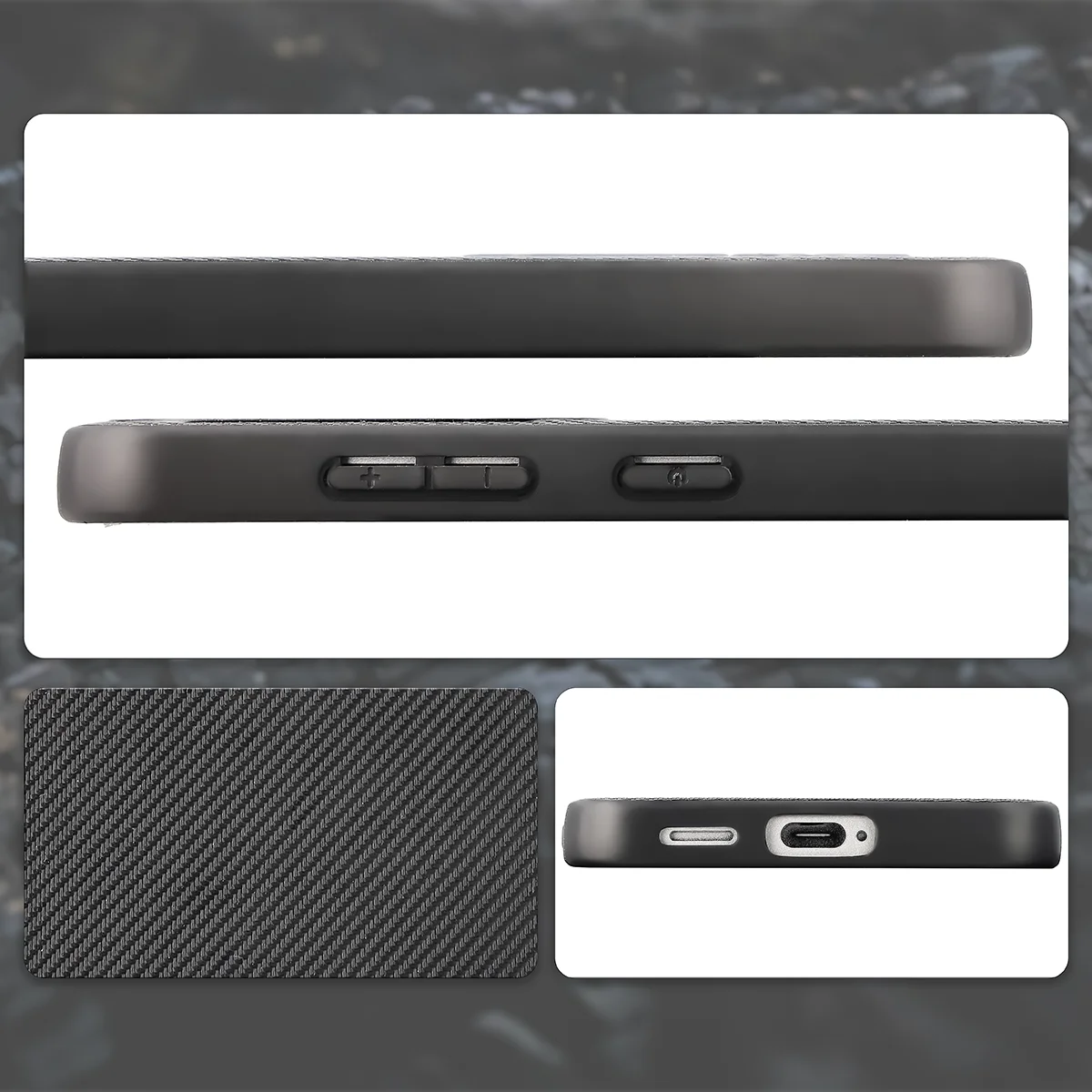 Wycięcia, zintegrowane osłony i struktura etui Bizon Case CarbO do Samsung Galaxy S25