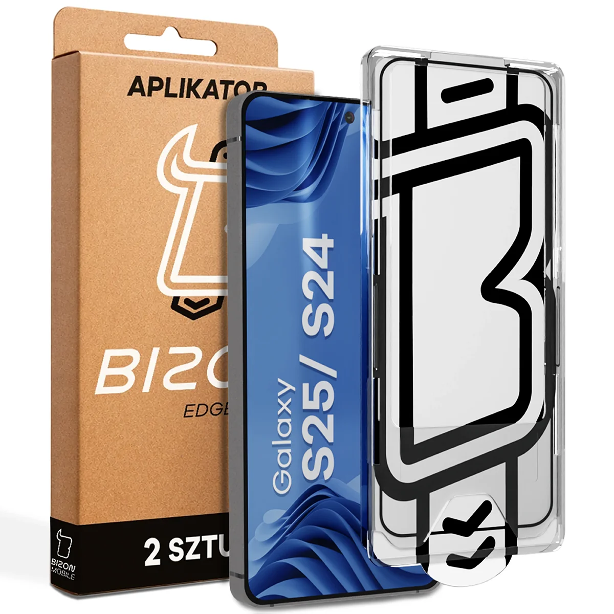 Szkło z aplikatorem Bizon Glass Aplikator Edge dla Samsung Galaxy S25 / Samsung Galaxy S24