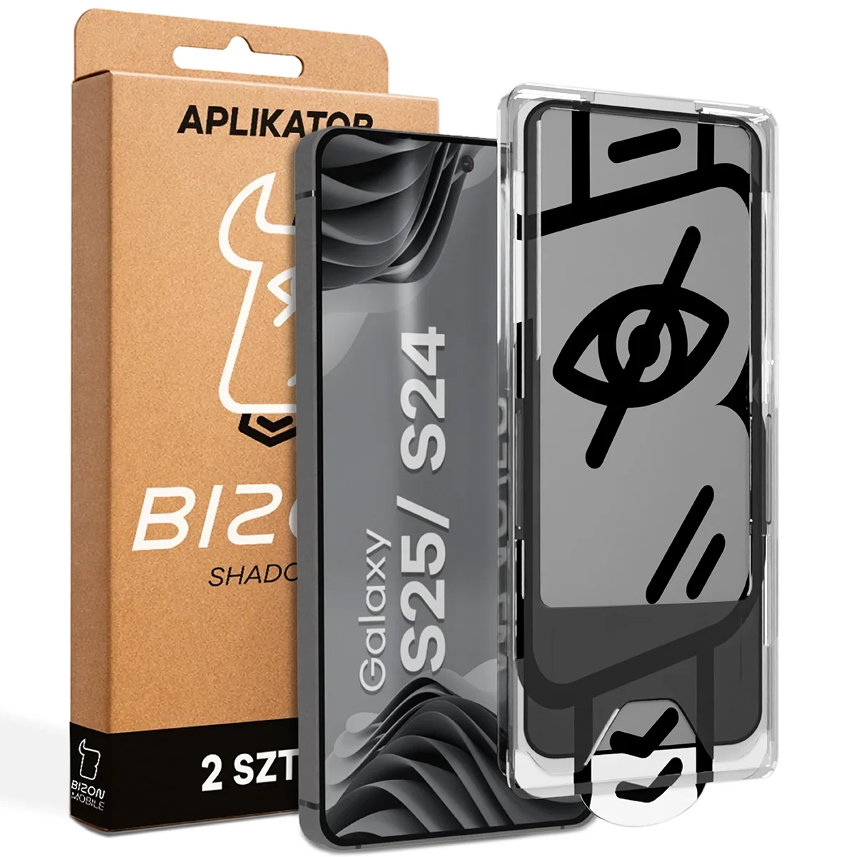 Szkło prywatyzujące z aplikatorem Bizon Glass Aplikator Shadow dla Samsung Galaxy S25 / Samsung Galaxy S24