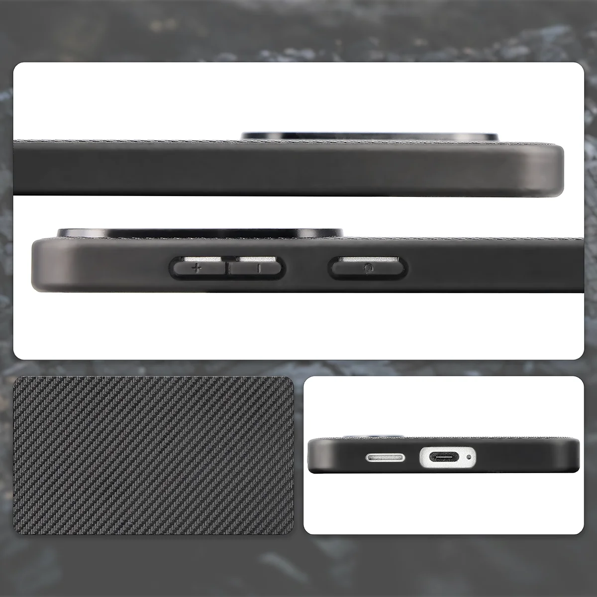 Wycięcia, zintegrowane osłony i struktura etui Bizon Case CarbO do Samsung Galaxy S26 Plus