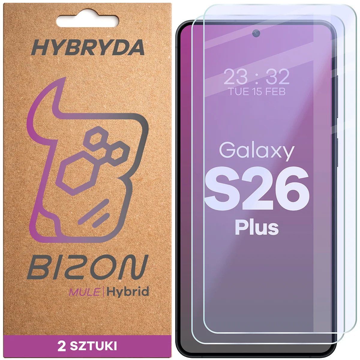 Elastyczne szkło hybrydowe Bizon Hybrid Mule Duo do Samsung Galaxy S26 Plus, 2 sztuki