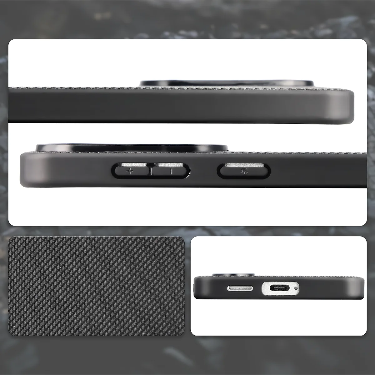 Wycięcia, zintegrowane osłony i struktura etui Bizon Case CarbO do Samsung Galaxy S26