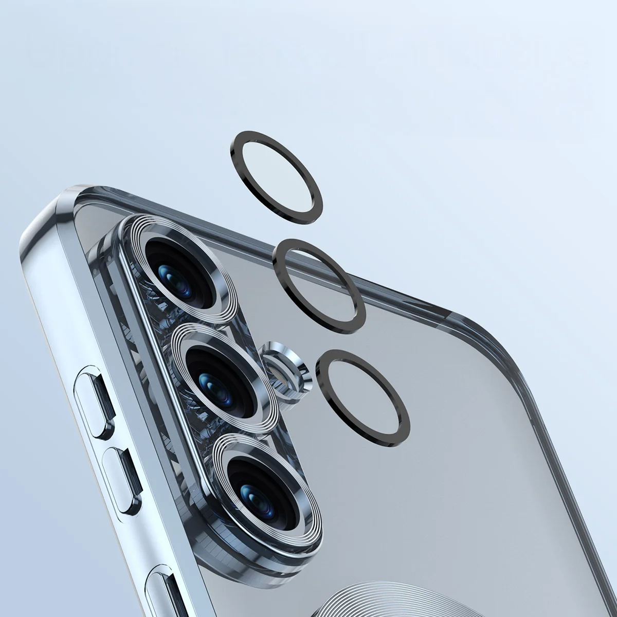 Zbliżenie na wbudowaną ochronę aparatu w Bizon Case GuardO do Samsung Galaxy S26