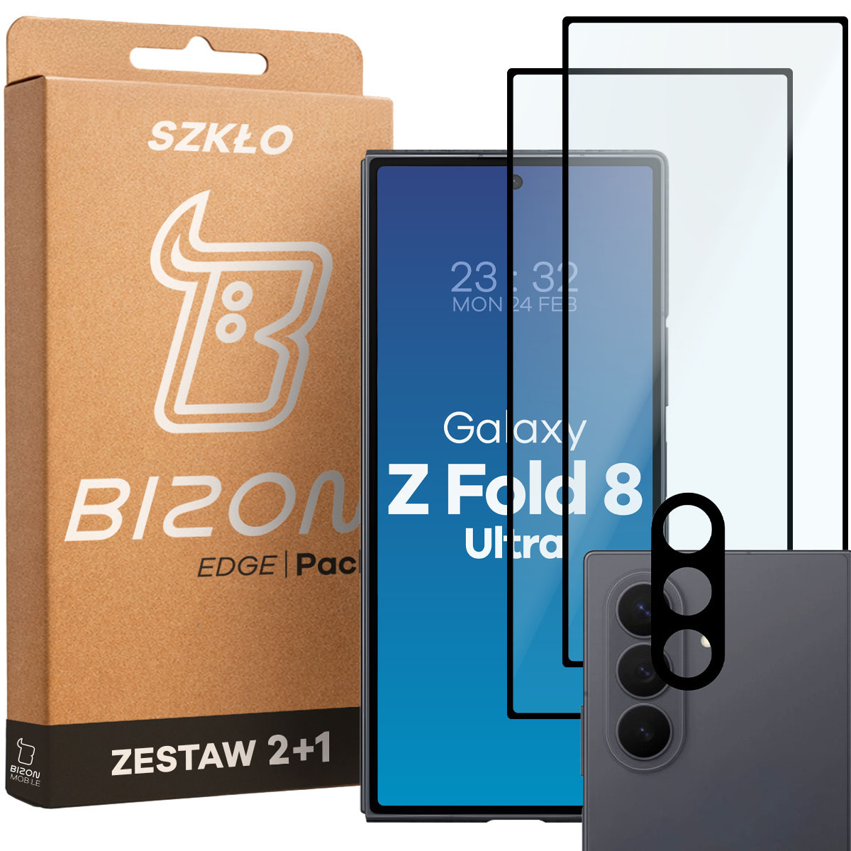 Pudełko i zestaw szkieł do Samsung Galaxy Z Fold8 Ultra: 2x szkło hartowane i lens