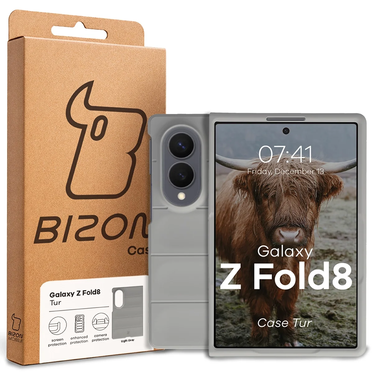 Przód pudełka Bizon Case z dedykowaną etykietą do Galaxy Z Fold8