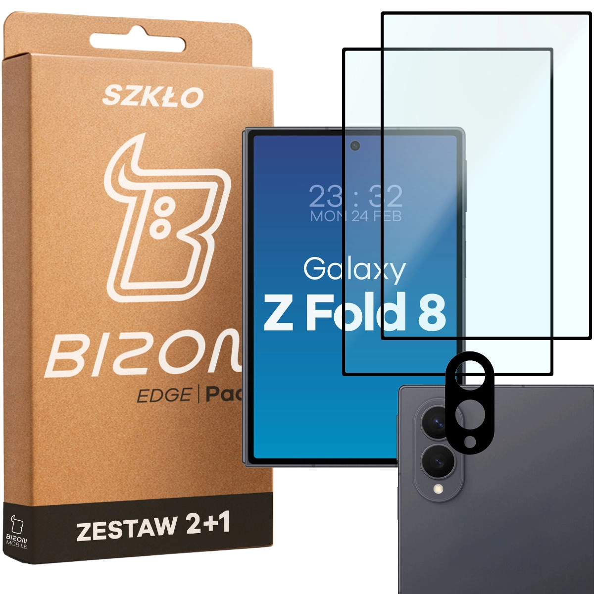 Pudełko i zestaw szkieł do Samsung Galaxy Z Fold8: 2x szkło hartowane i lens