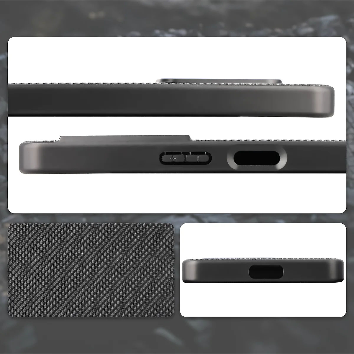 Wycięcia, zintegrowane osłony i struktura etui Bizon Case CarbO do Sony Xperia 1 VIII