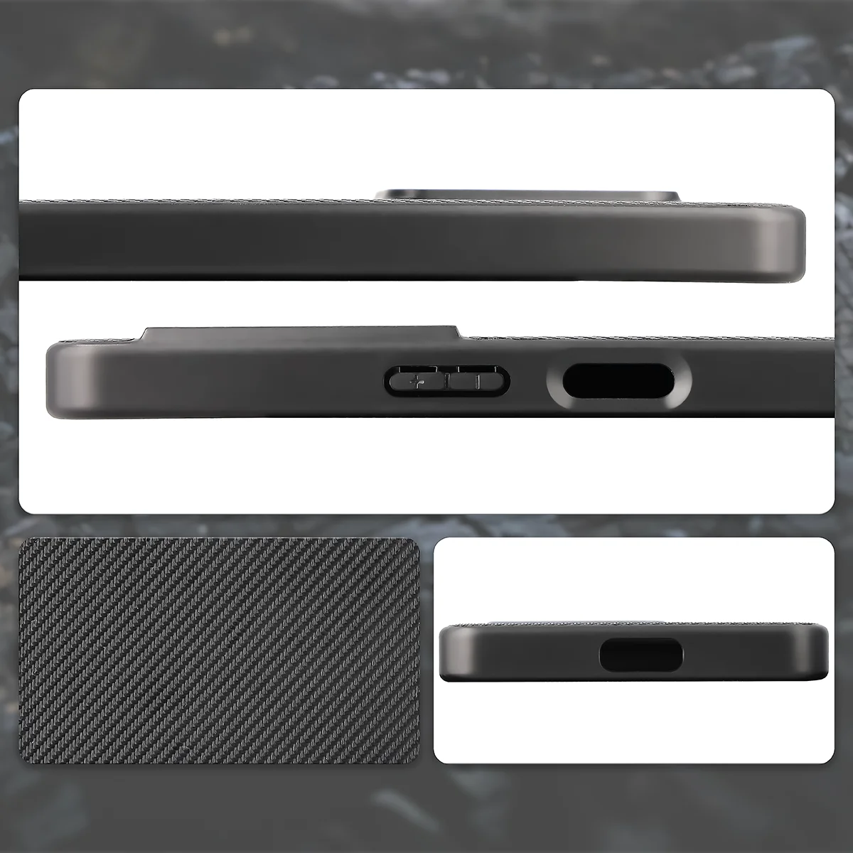 Wycięcia, zintegrowane osłony i struktura etui Bizon Case CarbO do Sony Xperia 1 VIII