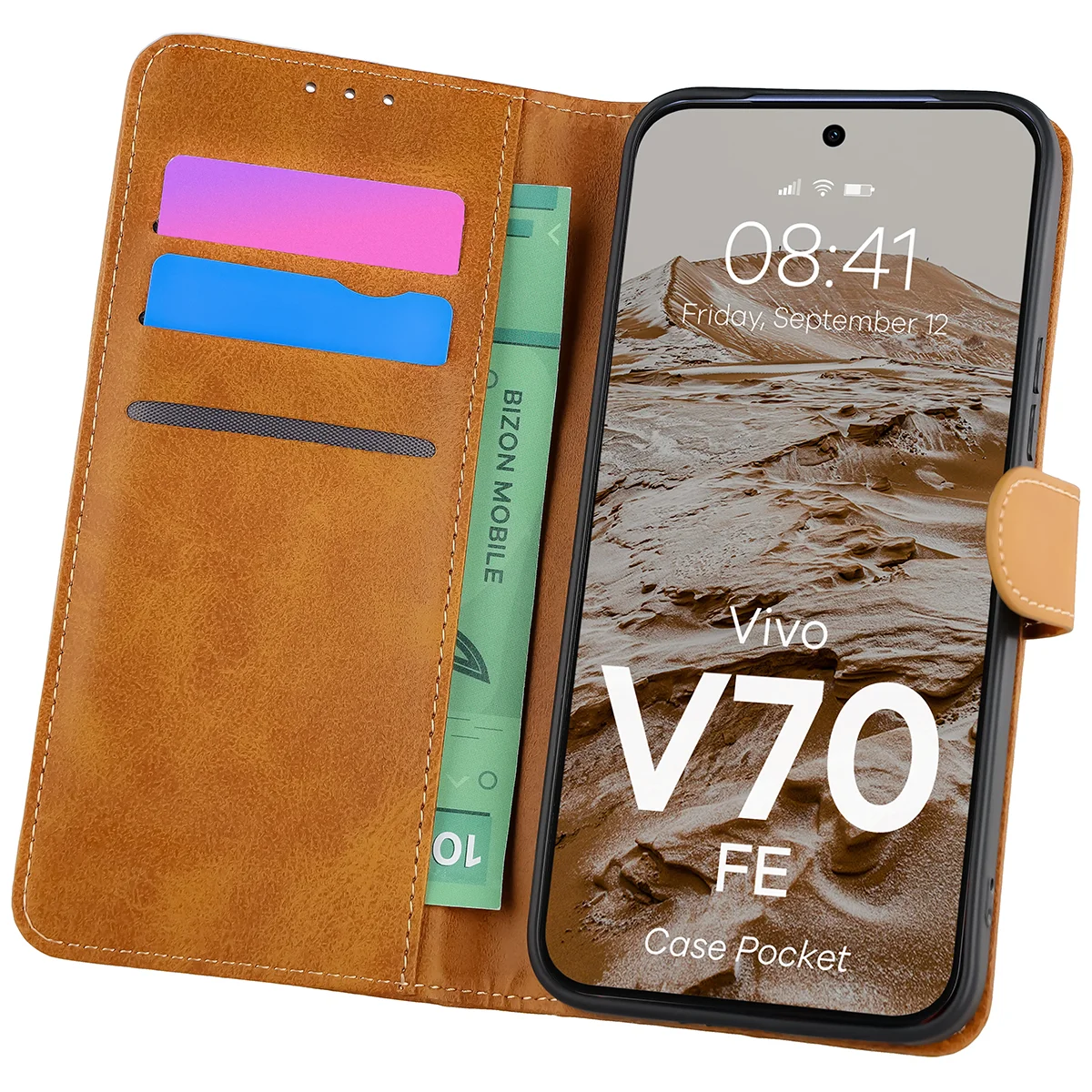 Etui z klapką z miejscem na karty Bizon Case Pocket do Vivo V70 FE 5G