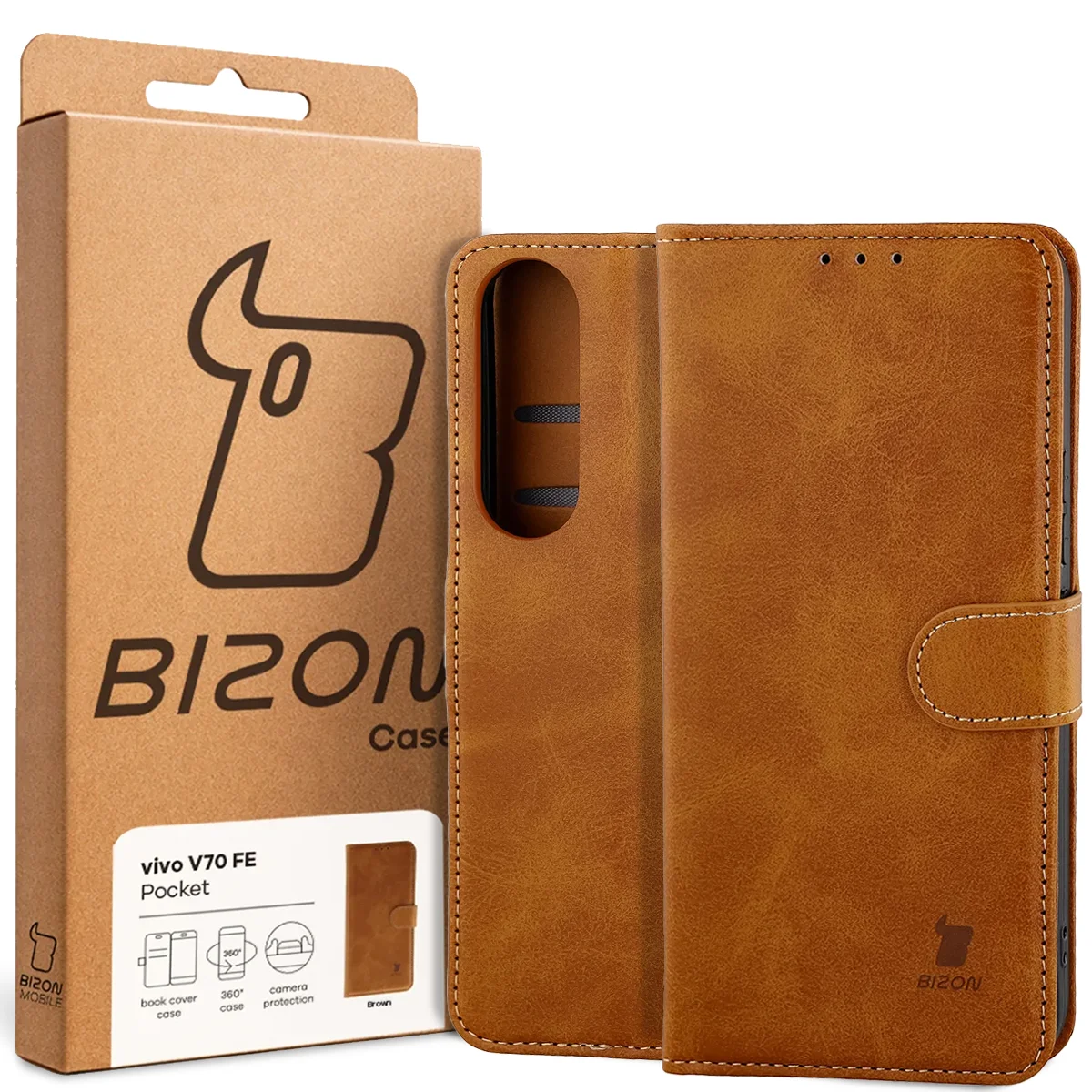 Przód pudełka Bizon Case z dedykowaną etykietą do Vivo V70 FE 5G