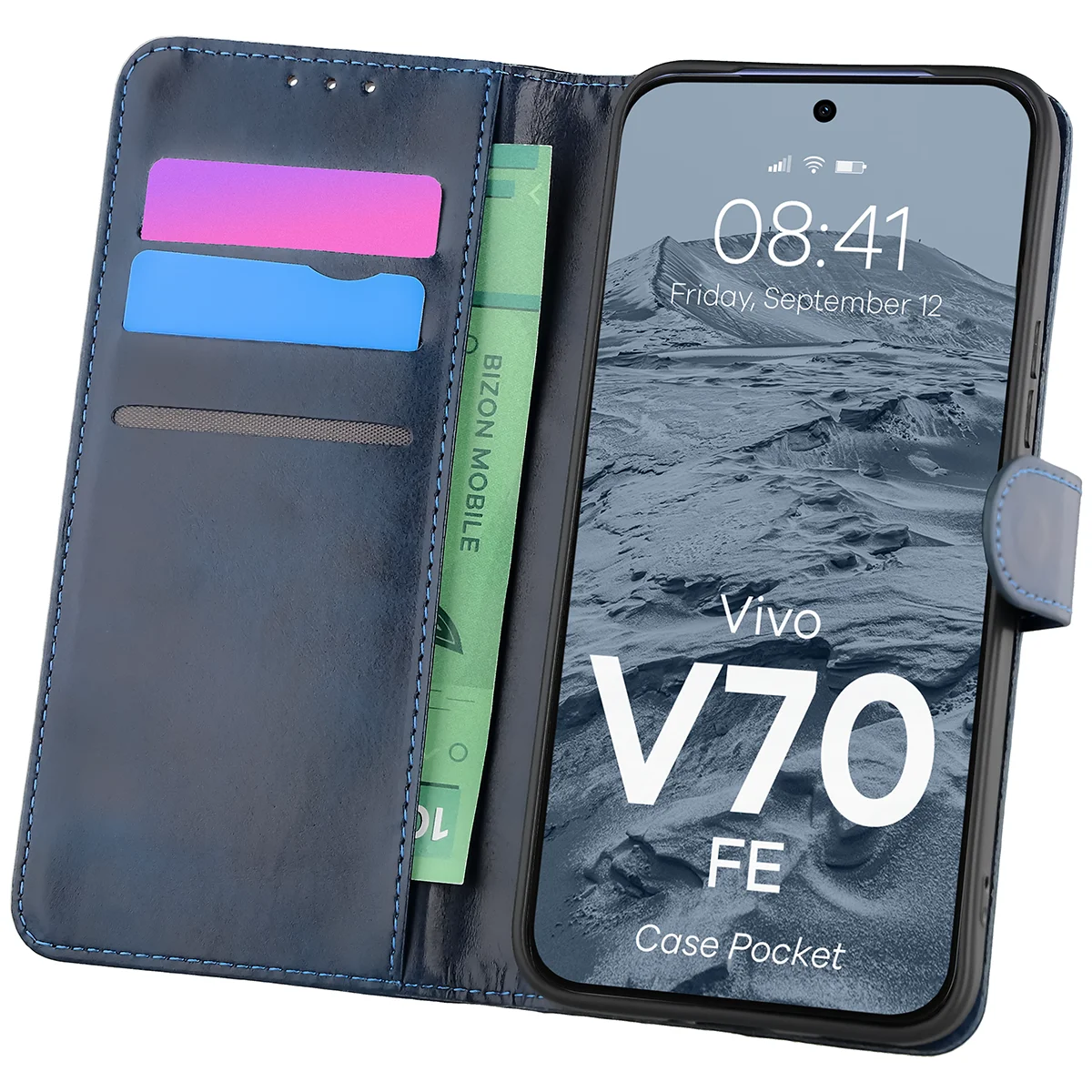 Etui z klapką z miejscem na karty Bizon Case Pocket do Vivo V70 FE 5G