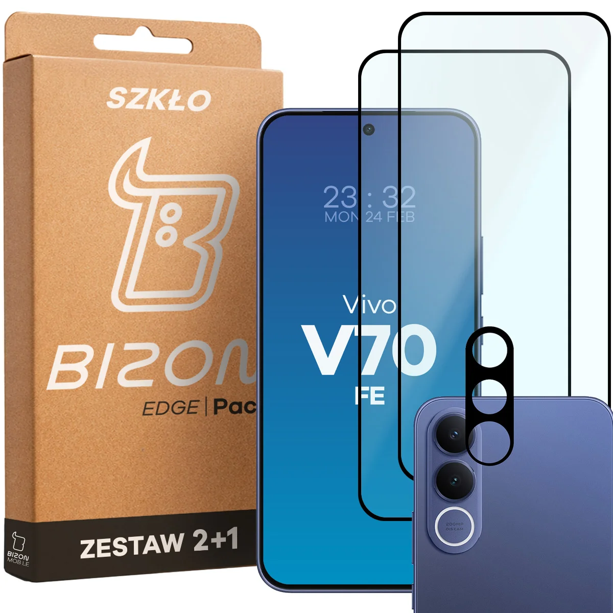 Pudełko i zestaw szkieł do Vivo V70 FE 5G: 2x szkło hartowane i lens