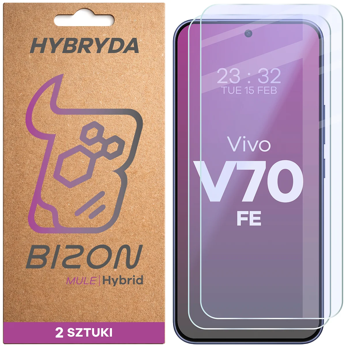Elastyczne szkło hybrydowe Bizon Hybrid Mule Duo do Vivo V70 FE 5G, 2 sztuki