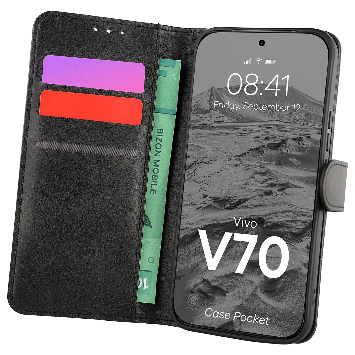 Etui z klapką z miejscem na karty Bizon Case Pocket do Vivo V70 5G