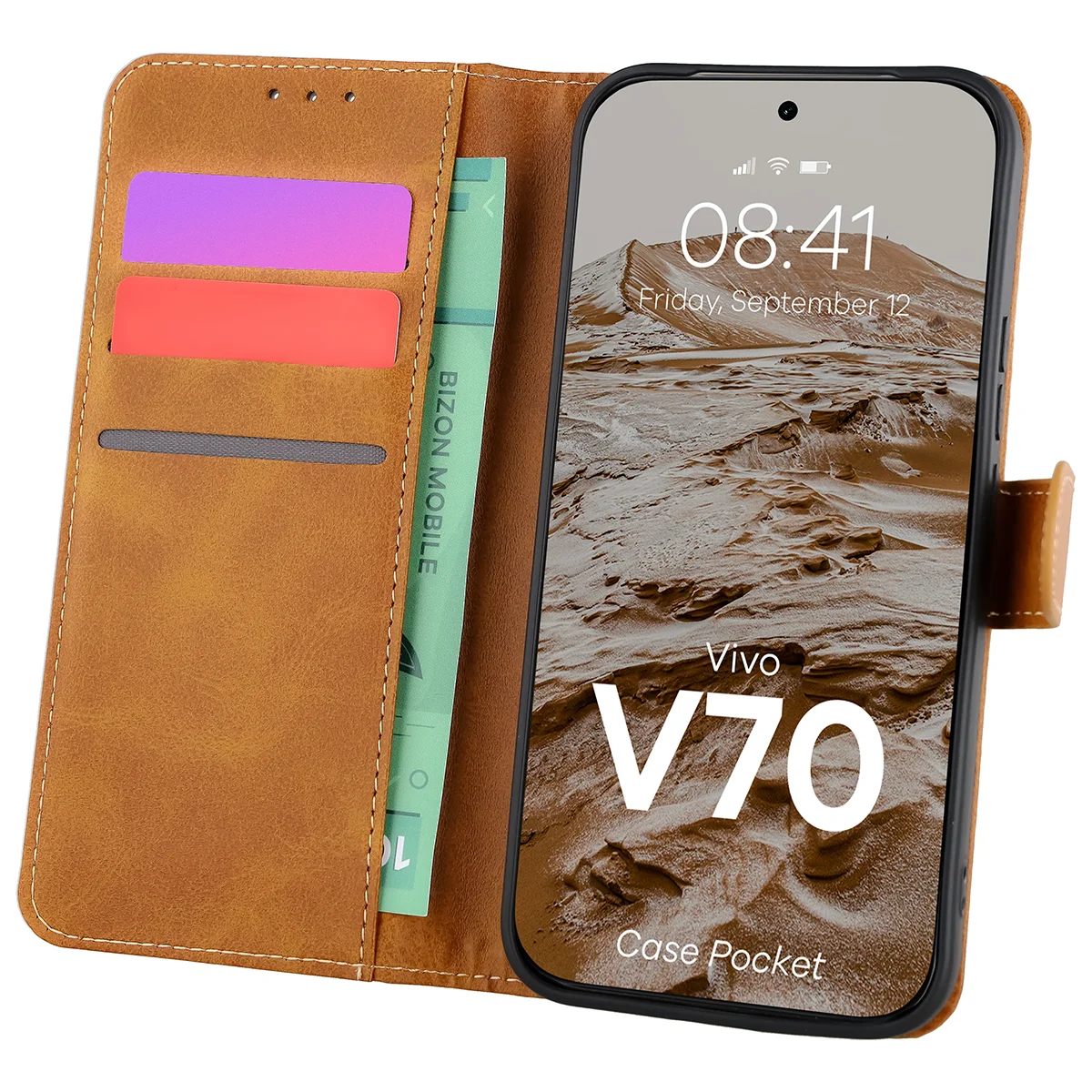 Etui z klapką z miejscem na karty Bizon Case Pocket do Vivo V70 5G