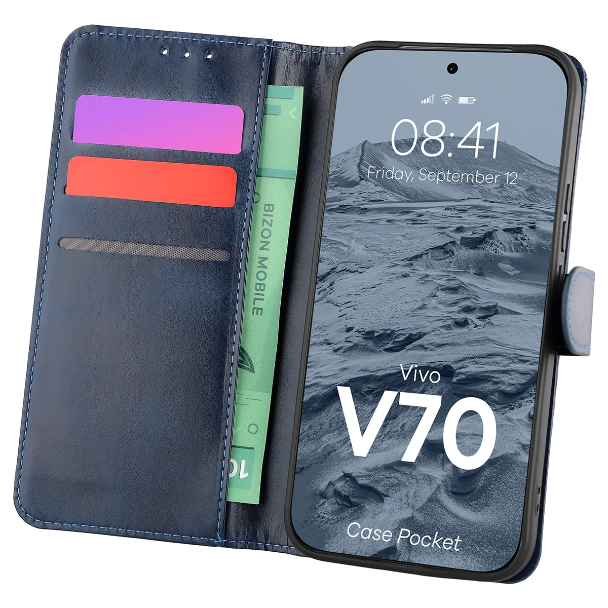 Etui z klapką z miejscem na karty Bizon Case Pocket do Vivo V70 5G