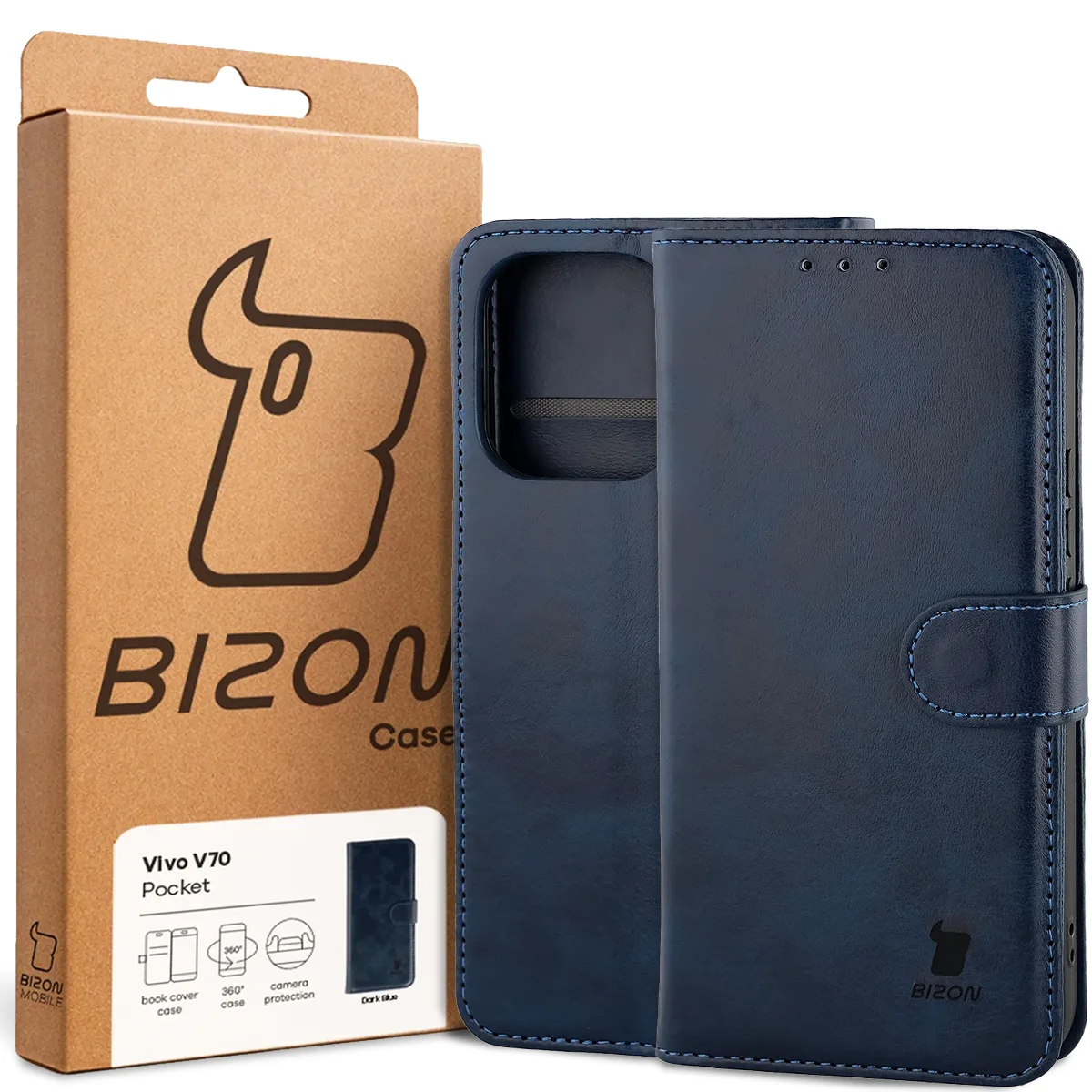 Przód pudełka Bizon Case z dedykowaną etykietą do Vivo V70 5G