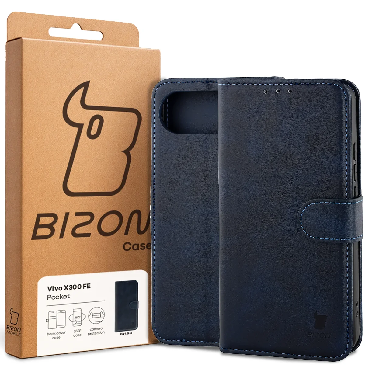 Przód pudełka Bizon Case z dedykowaną etykietą do Vivo X300 FE
