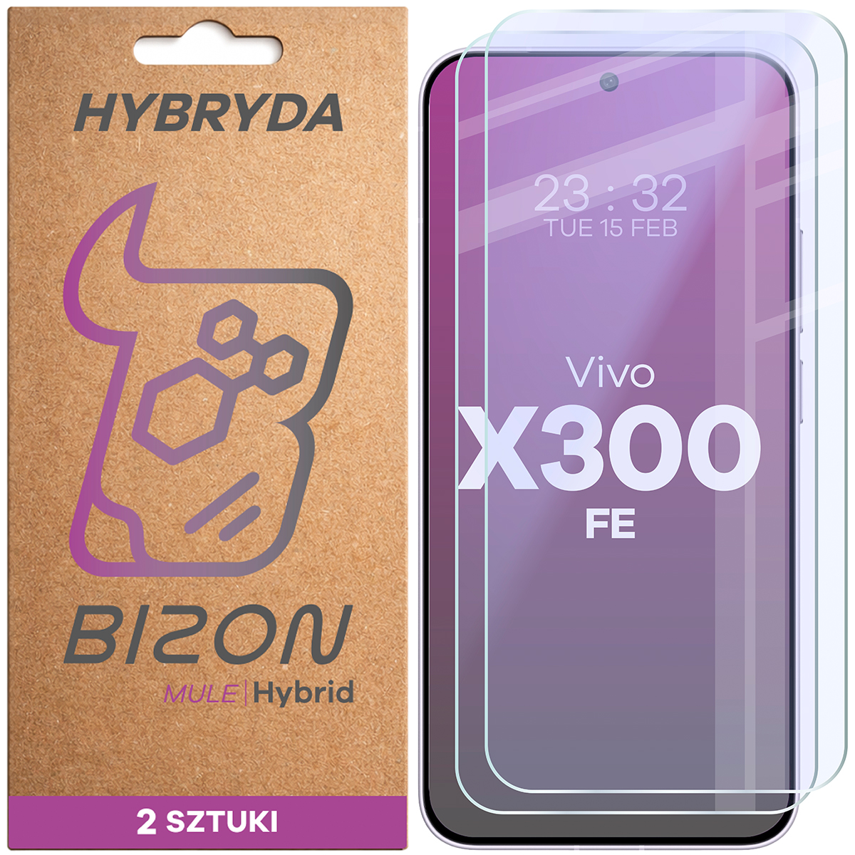 Elastyczne szkło hybrydowe Bizon Hybrid Mule Duo do Vivo X300 FE, 2 sztuki
