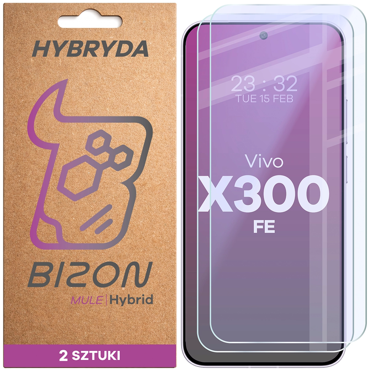 Elastyczne szkło hybrydowe Bizon Hybrid Mule Duo do Vivo X300 FE, 2 sztuki