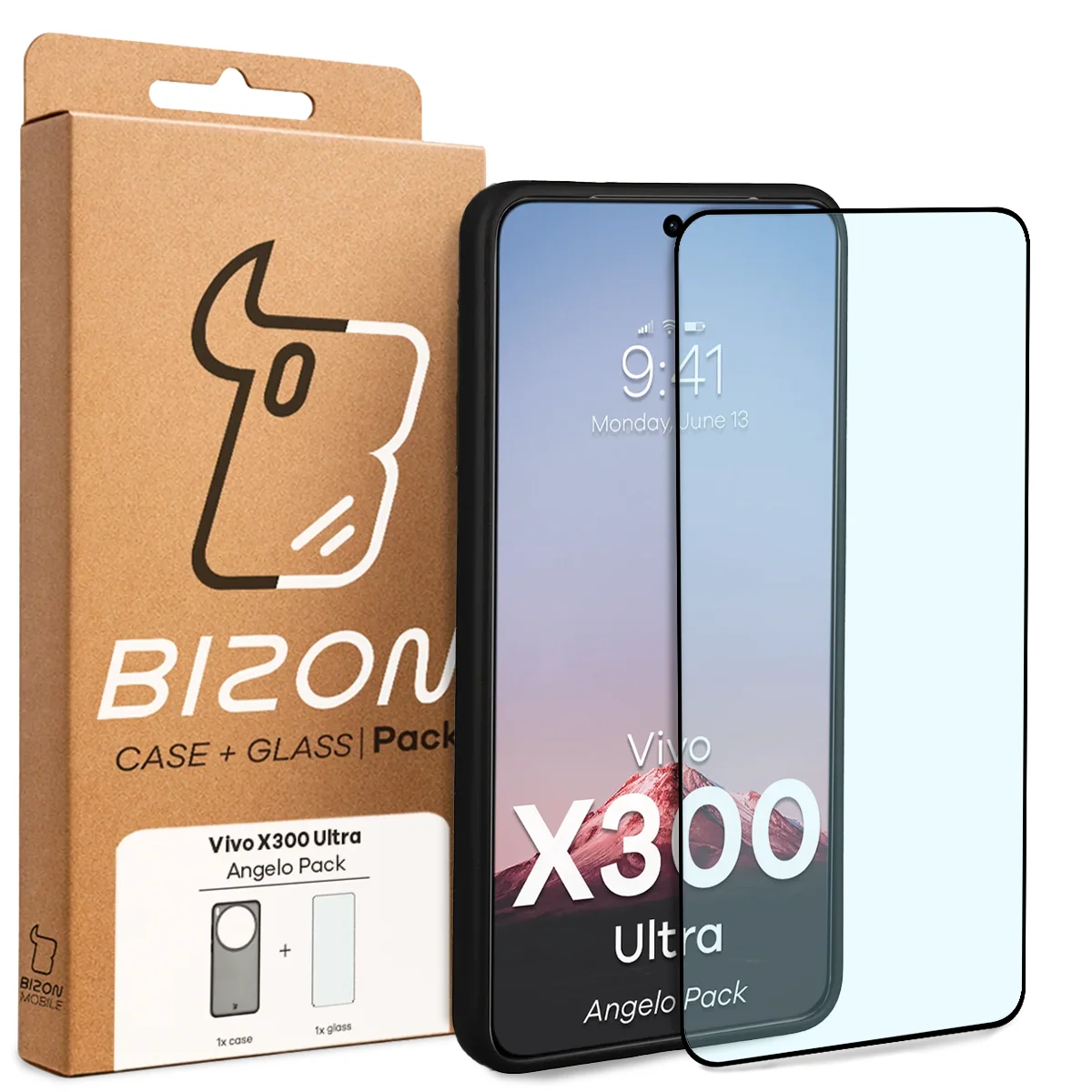 Przód pudełka Bizon Case Angelo Pack z dedykowaną etykietą do Vivo X300 Ultra