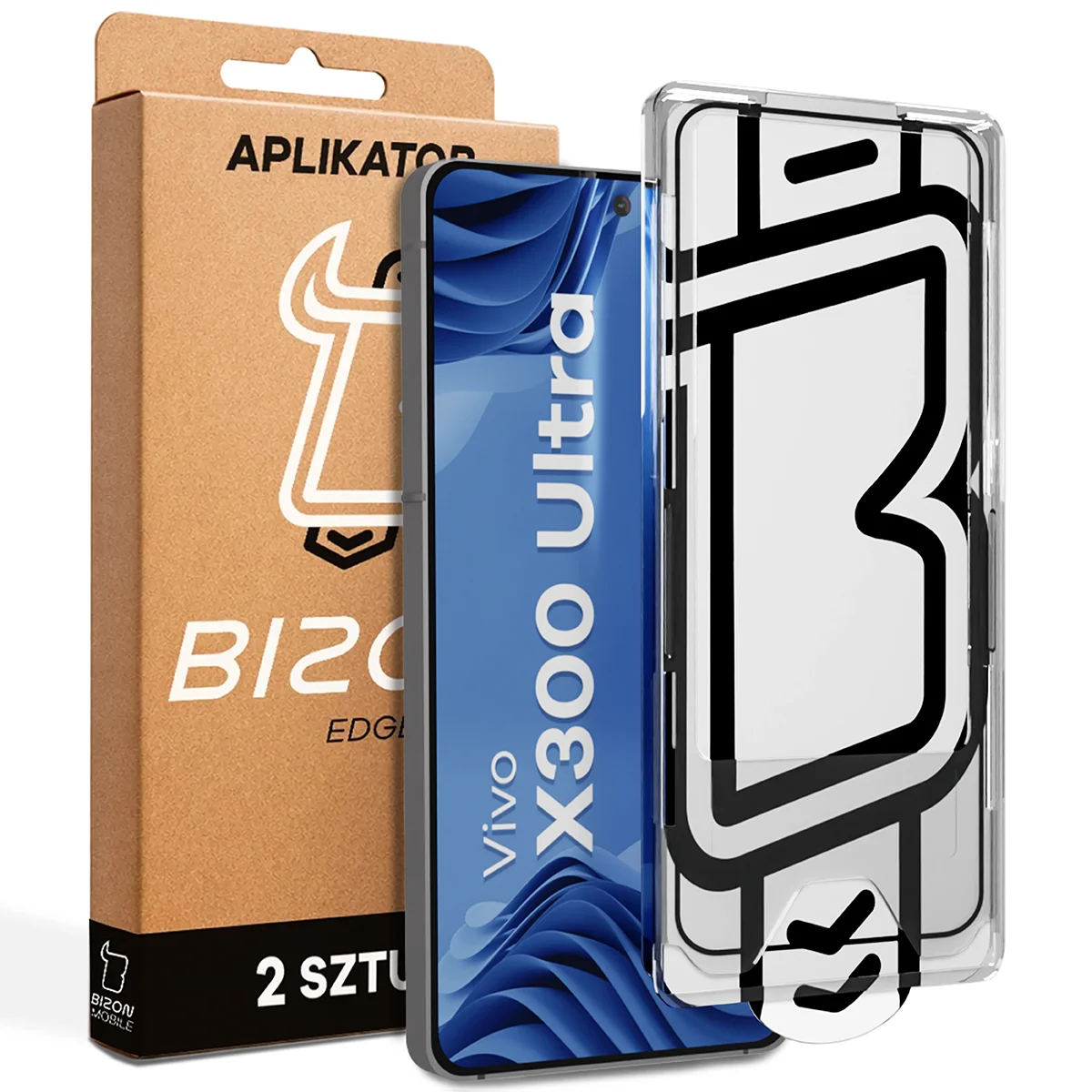 Szkło z aplikatorem Bizon Glass Aplikator Edge dla Vivo X300 Ultra