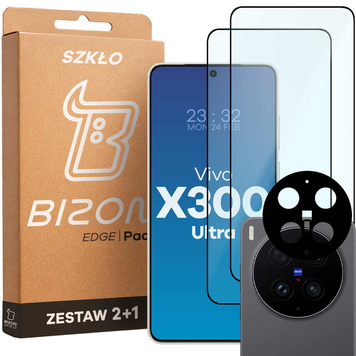 Pudełko i zestaw szkieł do Vivo X300 Ultra: 2x szkło hartowane i lens