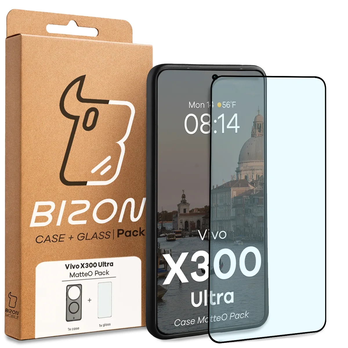 Przód pudełka Bizon Case Matteo Pack z dedykowaną etykietą do Vivo X300 Ultra