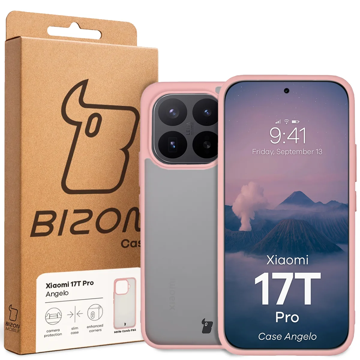 Przód pudełka Bizon Case z dedykowaną etykietą do Xiaomi 17T Pro