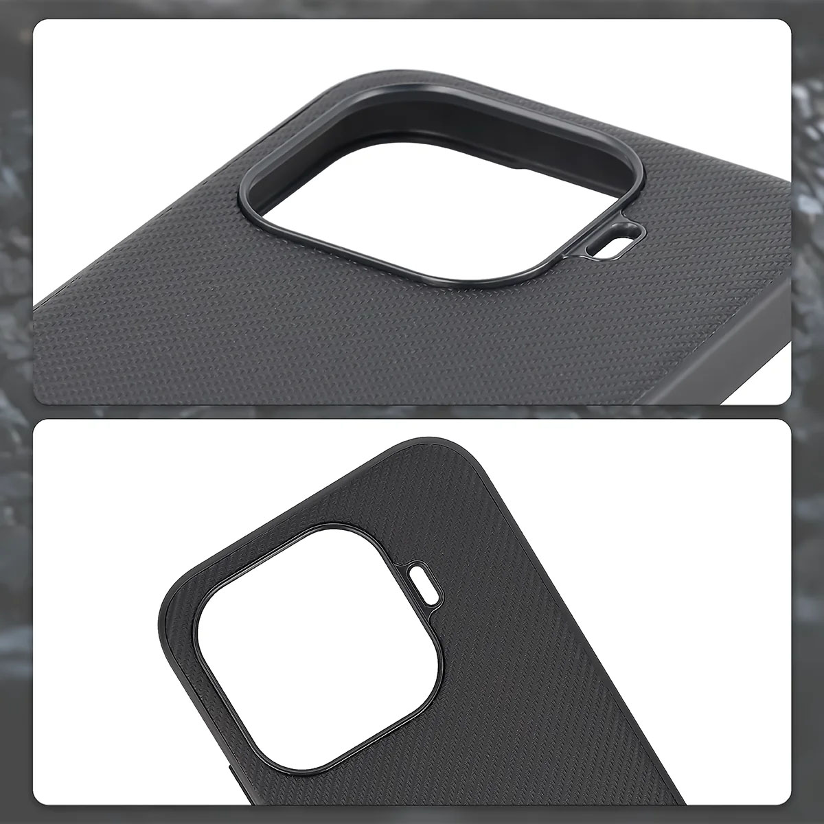 Podniesione krawędzie aparatu i wycięcie na aparat w etui Bizon Case CarbO do Xiaomi 17T Pro
