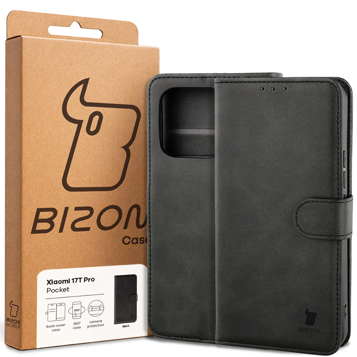 Przód pudełka Bizon Case z dedykowaną etykietą do Xiaomi 17T Pro