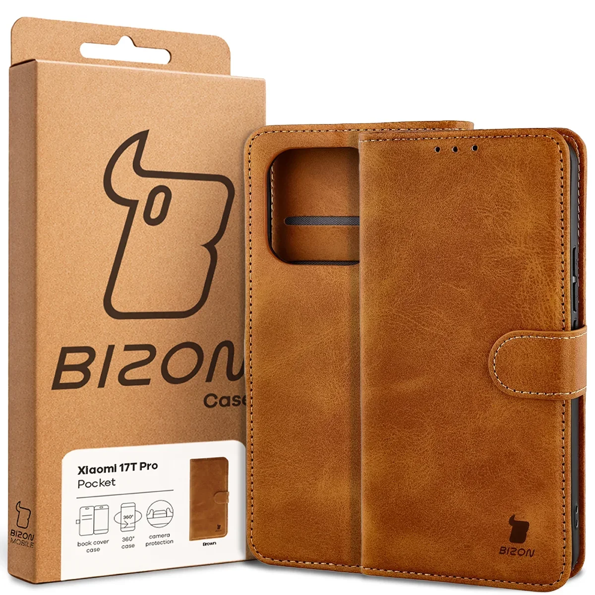 Przód pudełka Bizon Case z dedykowaną etykietą do Xiaomi 17T Pro