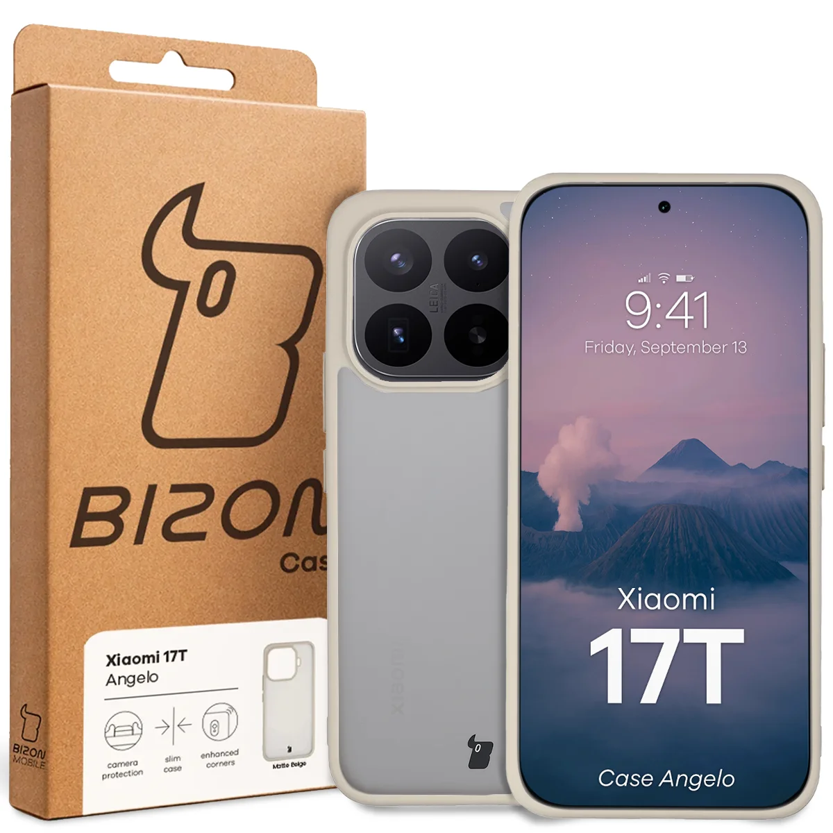 Przód pudełka Bizon Case z dedykowaną etykietą do Xiaomi 17T