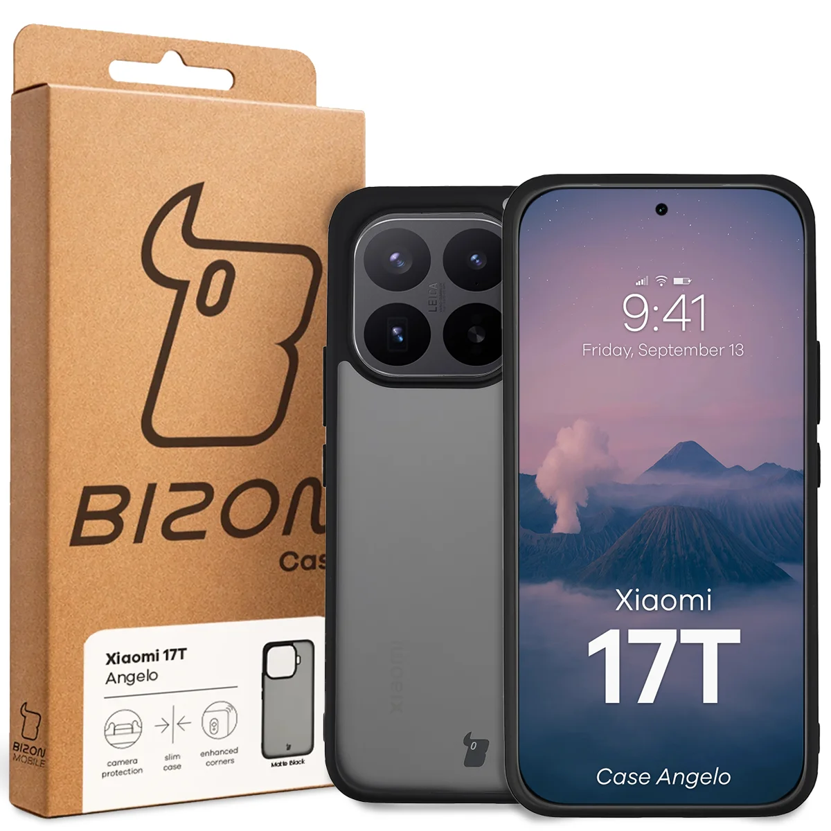 Przód pudełka Bizon Case z dedykowaną etykietą do Xiaomi 17T