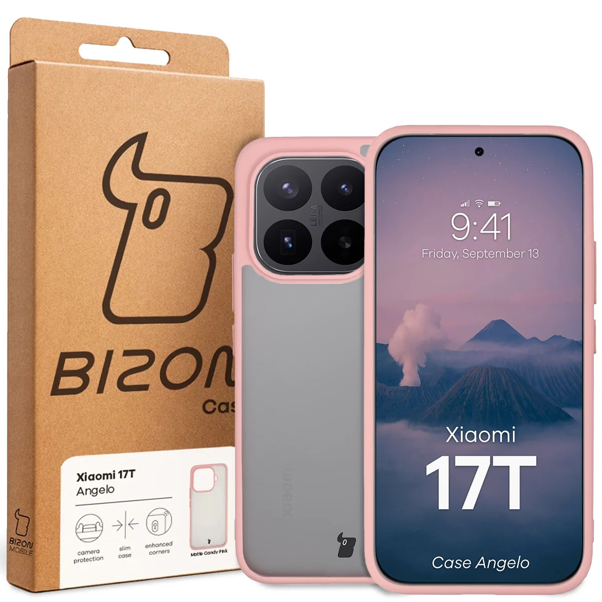 Przód pudełka Bizon Case z dedykowaną etykietą do Xiaomi 17T