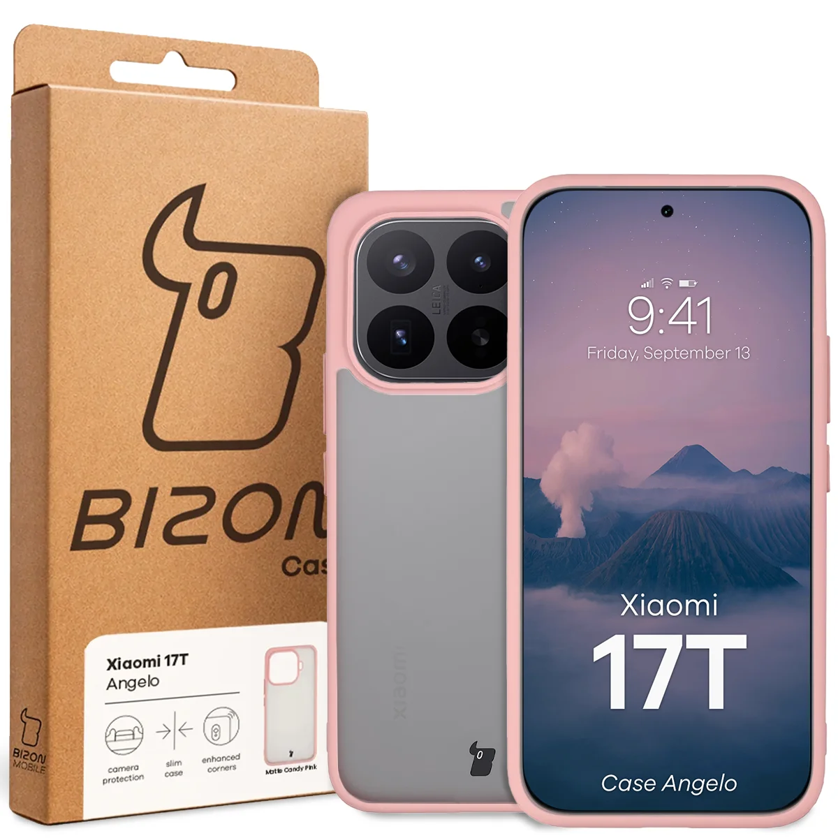 Przód pudełka Bizon Case z dedykowaną etykietą do Xiaomi 17T