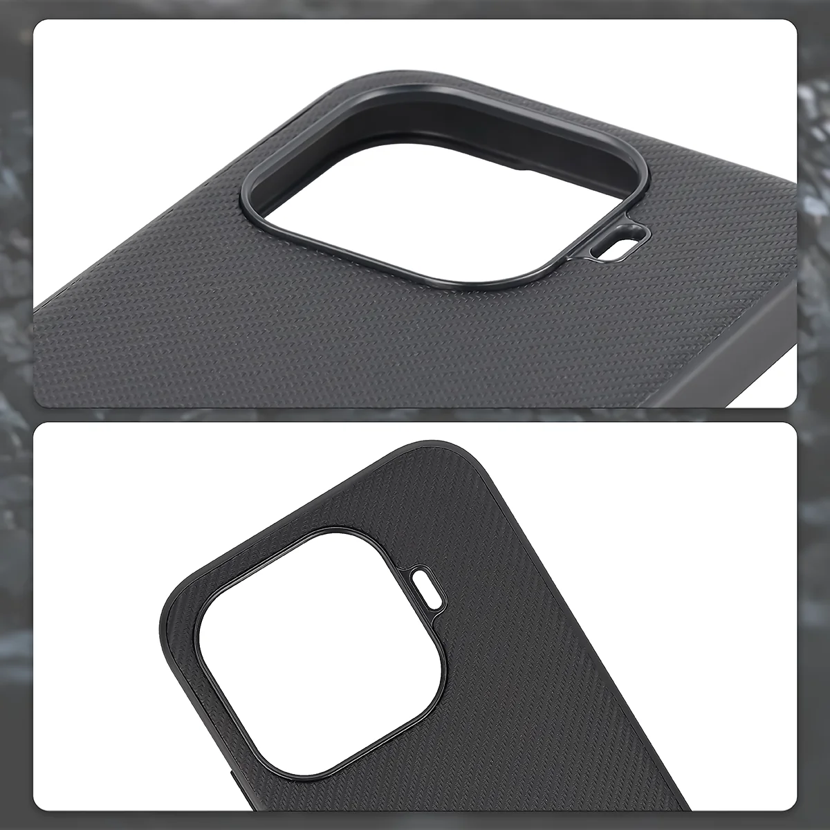 Podniesione krawędzie aparatu i wycięcie na aparat w etui Bizon Case CarbO do Xiaomi 17T