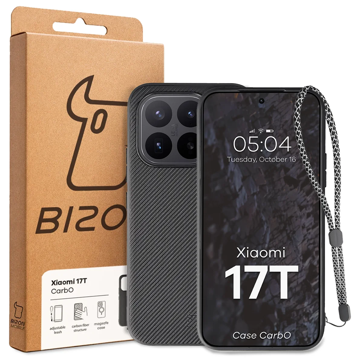 Przód pudełka Bizon Case z dedykowaną etykietą do Xiaomi 17T