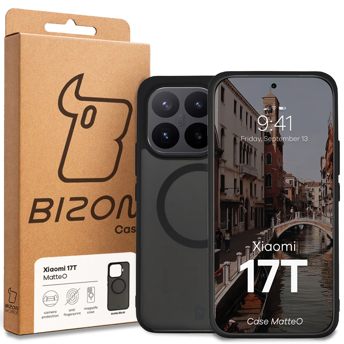 Przód pudełka Bizon Case z dedykowaną etykietą do Xiaomi 17T