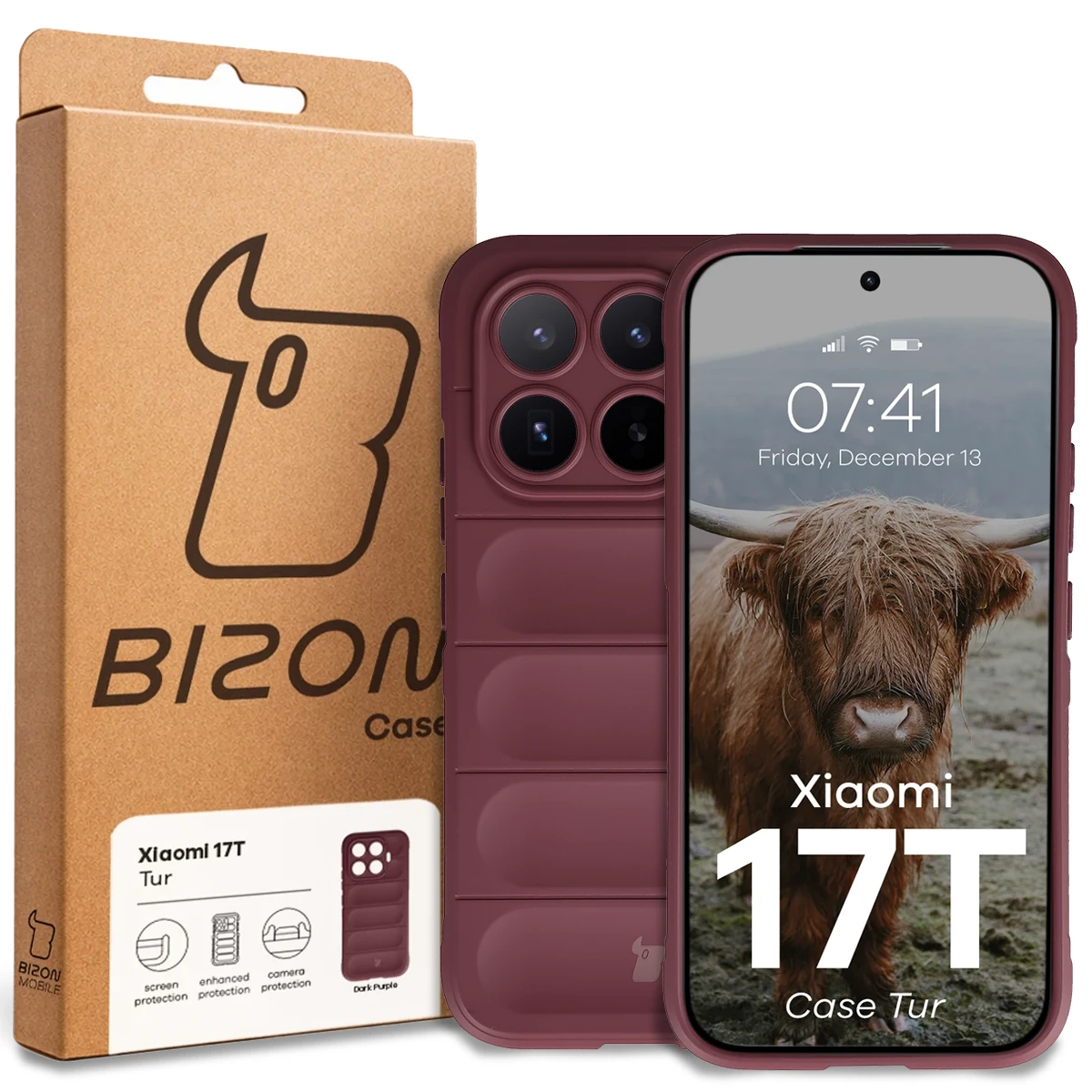 Przód pudełka Bizon Case z dedykowaną etykietą do Xiaomi 17T
